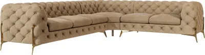 Produktbild von S-STYLE MÖBEL - Chesterfield Ecksofa Nova mit Goldene Metall Füßen aus Beige Samtstoff -  Ottomane rechts, B/T/H: 323 cm/ 264 cm/ 75 cm