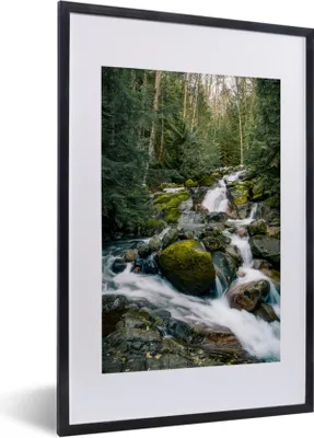 Produktbild von MuchoWow® Gerahmtes Poster Natur - Wasserfall - Bäume - Herbst 40x60 cm - Poster mit Schwarzem Bilderrahmen Wandposter Rahmen Foto Bilder - Poster in Rahmen