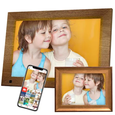 Produktbild von Digitaler Fotorahmen 10.1" und Holzfotorahmen 6", Digitaler Bilderrahmen 1280 x 800 Pixel, 32 GB, Touchscreen WLAN, natürlich