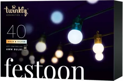 Obrázek produktu pro Twinkly Festoon Smart LED Lights 40 žárovek AWW (zlatá+stříbrná) G45, 20m