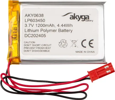 Produktbild von Li-Po Akku LP603450 Akyga AKY0638 3.7V / 1200mAh PCM JST 2-Pin Stecker 100mm