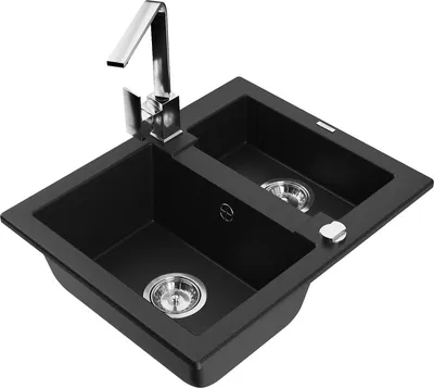 Produktbild von Mexen Carlos 1,5-Becken-Granitspüle mit Mischbatterie Rita, Schwarz - 6518-77-670300-00