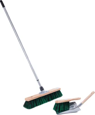 Produktbild von BawiTec Kehrbesen-Set inkl. Telestiel Besen 40cm Breit mit Stiel max. 200cm verstellbar inkl. Handfeger und Kehschaufel BawiMix-Borsten