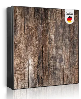 Zdjęcie produktu dla banjado metalowa szafka na klucze, duża 30x30 cm z 32 haczykami, może służyć jako tablica magnetyczna, czarny korpus, zawias po lewej stronie, Altes Holz [SKG2 10633]