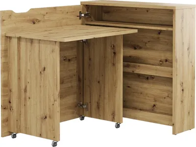 Produktbild von Klappschreibtisch LENART WORK CONCEPT SLIM CW-02L Schreibtisch Klappbar Eckschreibtisch mit Rollen Büroschreibtisch Computertisch (Farbe: Artisan Eiche, Öffnungsrichtung: Links)
