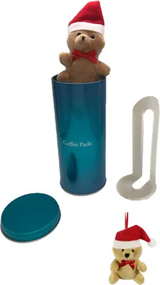 Produktbild von Geschenkset für Weihnachten & Wichteln mit Paddose 18x7,5 cm, Padheber und 9 cm Teddybär