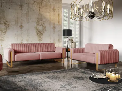Produktbild von Sofaset Designersofas VALERIE 3-2 in Stoff Stoff Elisa Velvet Altrosa