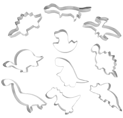 Zdjęcie produktu dla Zestaw 10 wykrawaczek do ciastek w kształcie dinozaurów, wykonanych ze stali nierdzewnej