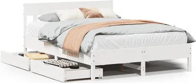 Image de vidaXL Lit en bois massif sans matelas Blanc 140x190 cm pin