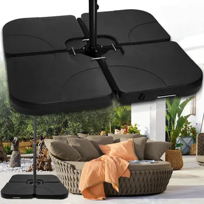 Image de Clanmacy Lot de 4 pieds de parasol pouvant être remplis de sable / d'eau jusqu'à 80 kg Pieds de parasol en plastique HDPE
