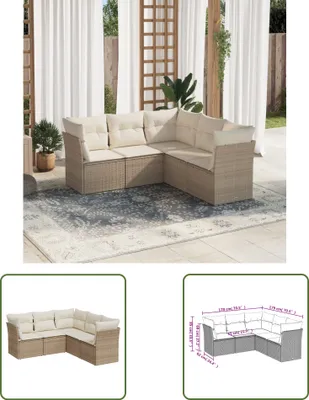 Produktbild von The Living Store 5-tlg. Garten-Sofagarnitur mit Kissen Beige Poly Rattan