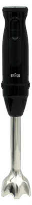 A black and silver hand blender is shown against a white background.
