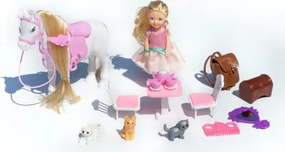 Produktbild von Hrací set koník s panenkou a kočičkami