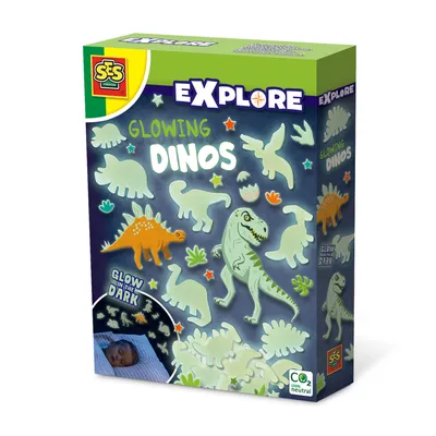 Produktbild von SES Creative 25127 - Leuchtende Dinos, 6 groe Dinosaurier, 18 kleine Dinosaurier, selbstklebende Schlafzimmerdeko fr Kinder, Mittel