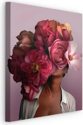 Produktbild von Leinwand Bild CANVAS Kunstdruck (B) 40 cm x (H) 60 cm GESICHT Frau rosa Blumen Malarei Abstraktion