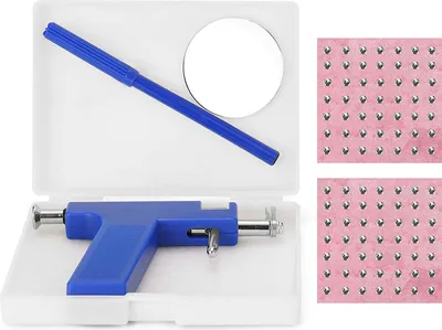 Produktbild von Ohr Nasenpiercing Maschine, Edelstahl Piercing Tool Keine Schmerzen Piercing Kit Werkzeuge mit Ohrstecker Werkzeuge +mit 98St nieten Kit