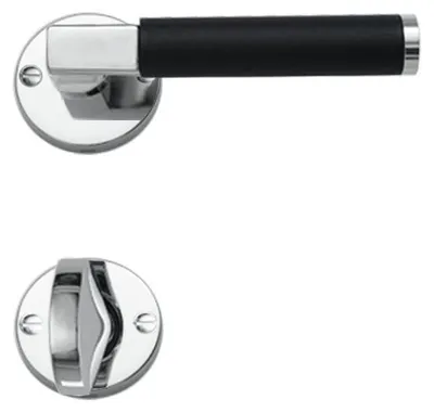 Produktbild von Drecoma Rosettengarnitur Bauhaus glanzchrom Verschraubung sichtbar Handhabe schwarz matt  (Lochung: WC) Lochung: WC