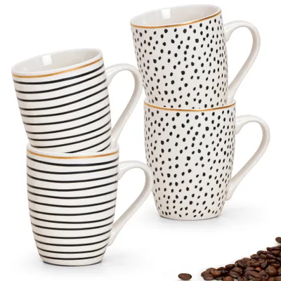 Produktbild von Kaffeetassen 4er Set Streifen & Punkte Goldrand gestreift