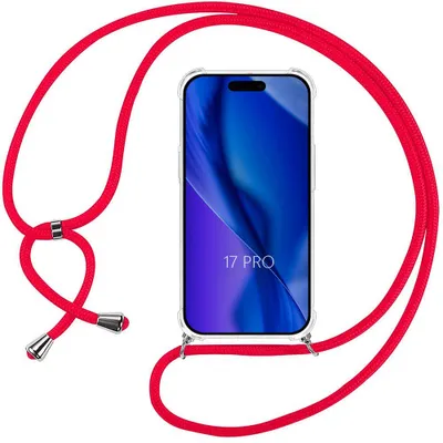 Image de Coque pour iPhone 17 Pro, Antichoc Anti-Rayures Transparent avec Cordon Rouge Réglable
