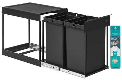 Imagen del producto de SONGMICS, cubo de basura para cocina, extraíble, con estructura de acero, tapa de ABS, color tinta, tamaño 2 x 20 litros