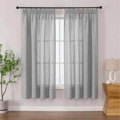 Immagine prodotto di Tende con balza, effetto lino, semitrasparenti, grigie, set da 2, altezza 163 cm, larghezza 140 cm