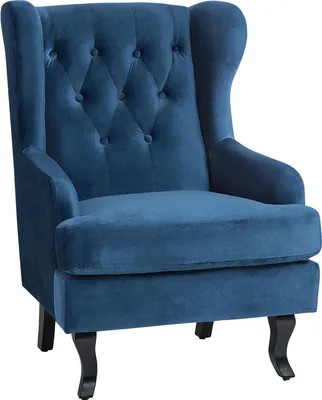 Produktbild von BELIANI Ohrensessel Dunkelblau Samt Gesteppt mit Armlehnen Knöpfen Dunkle Holzbeine Retro Chesterfield Stil Wohnzimmersessel Ohrenbackensessel