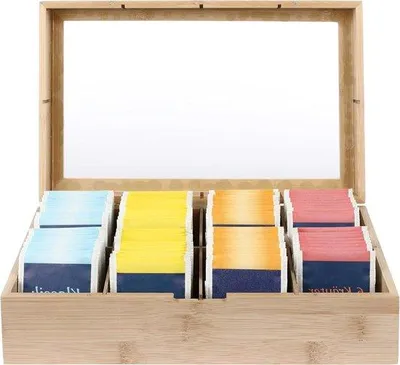 Produktbild von Famanu Teekiste mit 8 Fächern und Sichtfenster - ideal für Teebeutel und Gewürze