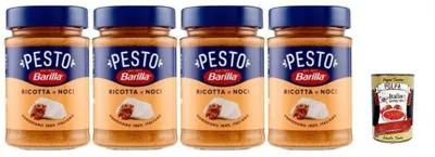 Produktbild von Barilla Pesto Ricotta e Noci, Italienische Nudelsauce mit Ricotta und Walnüssen, 4 x 190 g, + Italian Gourmet polpa 400g