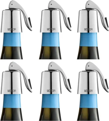 Immagine prodotto di Tappi per bottiglie di vino in acciaio inossidabile, riutilizzabili, a prova di perdite, per mantenere il vino fresco (Confezione da 6 - Argento)