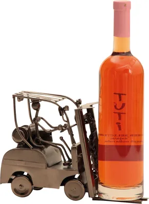 Produktbild von Moderner Wein Flaschenhalter Flaschenständer Gabelstapler aus Metall in silber Höhe 17 cm Breite 25 cm