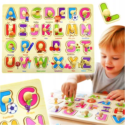 Produktbild von Drobiazgarnia Lernspiel Große Holzbausteine Alphabet