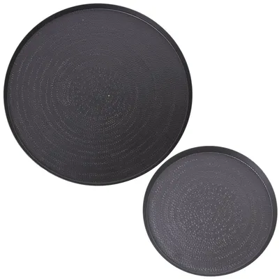 2er-Set runde Aluminium-Tabletts, schwarz, 38 cm