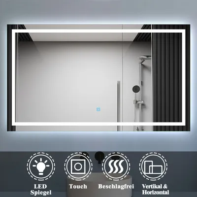 Produktbild von Badspiegel mit Beleuchtung 160x70cm Badezimmerspiegel Kaltweiß Wandspiegel mit Touch-schalter Beschlagfrei IP44 Palmer-Serie