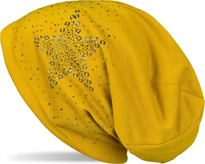 Produktbild von styleBREAKER Damen Stoff Beanie Mütze mit Stern Nieten und Strass Applikation, Lochnieten, Longbeanie 04024049