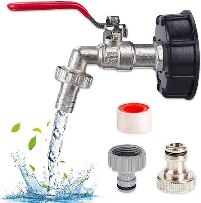 Zdjęcie produktu dla Kran ogrodowy 1/2 cala, metalowy – adapter do zbiornika na wodę S60x6 – kran do węża ogrodowego – zamiennik zaworu kulowego