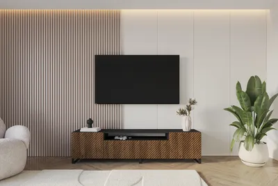 Produktbild von ALTDECOR TV-Schrank ZENO-S mit Gefrästen Fronten 200x53x41 Lowboard, TV Möbel, TV Cabinet, Fernsehtisch, Fernseher Schrank, TV Kommode, TV Tisch, TV Sideboard, TV Board - Schwarz / Katania