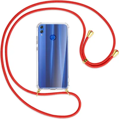 Produktbild von Handykette Backcover-Schutzhülle mit Band (Metall goldfarben) für Honor 8X - rot