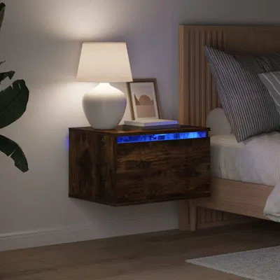 Produktbild von vidaXL Wand-Nachttisch mit LED-Leuchten Räuchereiche