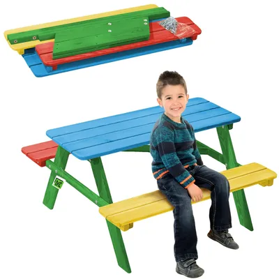 Productafbeelding van Tuinbankset, houten constructie, 90 x 90 x 48 cm, maximaal draagvermogen 60 kg, geschikt voor kinderen vanaf 36 maanden, verkrijgbaar in diverse kleuren en natuurlijke uitvoeringen