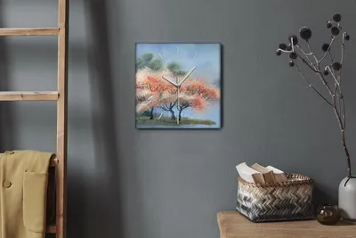 Produktbild von Coloray Hodiny Unikátní 30x30 cm  Tiché hodiny Pro obývací pokoj a kuchyň Nástěnné hodiny Plátno Bílé ručičky hodin - Květy stromů