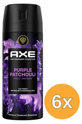 Productafbeelding van 6x Axe Body Spray Purple Patchouli (150 ml)