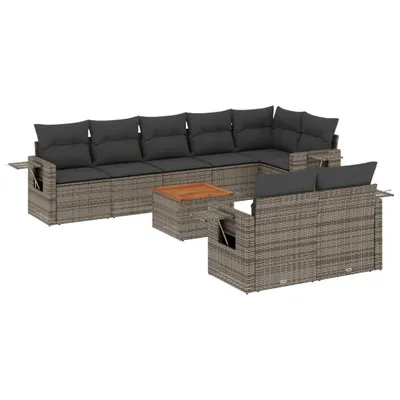 Produktbild von vidaXL 9-tlg. Garten-Sofagarnitur mit Kissen Grau Poly Rattan