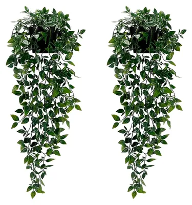 Produktbild von 2 Stück Künstliche Pflanzen mit Töpfen, Hängende Kunstpflanze, Topfpflanze Künstlich, Kunstpflanzen für Garten, Party, Innen- und Außenbereich