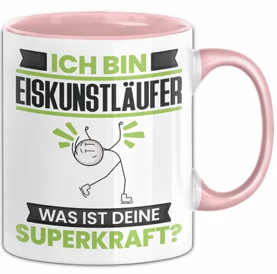 Produktbild von Eiskunstläufer Tasse Geschenk für Eiskunstläufer Geburtstag Lustiger Spruch Kaffee-Becher Was Ist Deine Superkraft (Rosa)