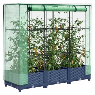 Produktbild von Hochbeet mit Gewächshausaufsatz in Rattan-Optik 120x40x123 cm