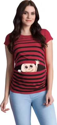 Imagen del producto de Camiseta premamá manga corta bebé saludando – ropa premamá mujer, 95% algodón, rojo, talla S