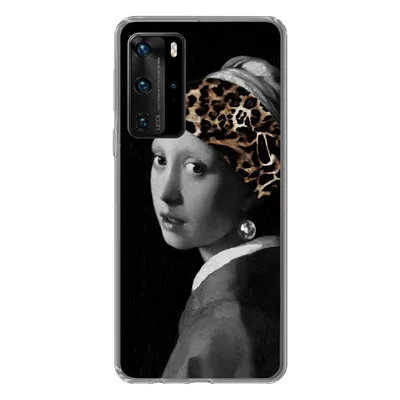 Produktbild von MuchoWow® Handyhülle Schutzhülle Hülle für Huawei P40 Pro Mädchen mit dem Aufdruck - Pantheraufdruck - Schwarz - Weiß Silikon Softcase Handy Hülle - Schutz