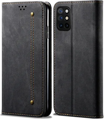 Produktbild von OnePlus 8T Hülle, LaimTop Denim Leder Brieftasche Magnetverschluss Flip Bookstyle Schutzhülle mit Standfunktion für OnePlus 8T Schwarz
