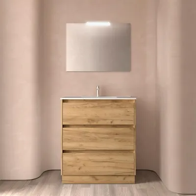 Image de Meubles de salle de bain BALTIC 800, 3 tiroirs, bois africain + meuble-lavabo