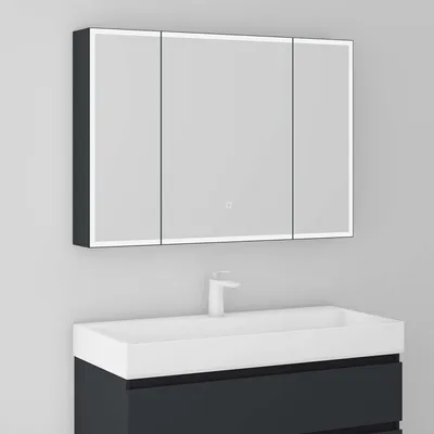 Produktbild von Mai & Mai Spiegelschrank Bad mit LED Beleuchtung Badezimmerschrank Hängeschrank Badezimmerspiegel BxTxH 100x15x70 cm Anthrazit matt Spiegelschrank-04